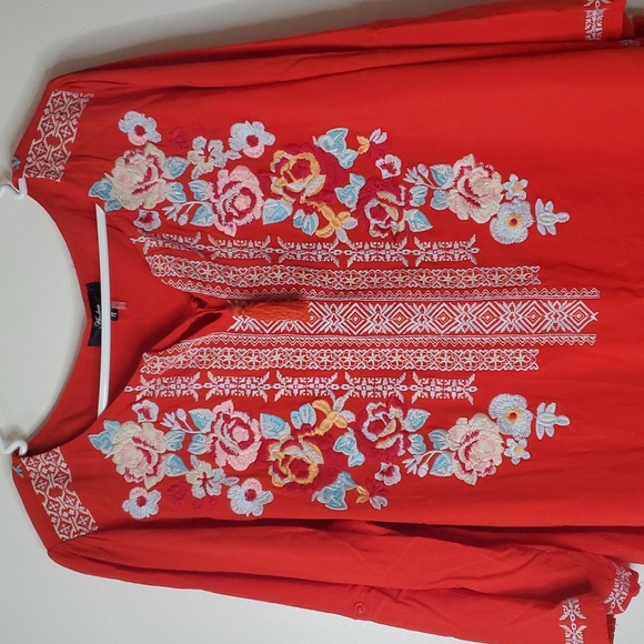 Andree By Unit Womens Plus Size BoHo Embroidered Spring Summer Blouse Top 1X - Picture 2 of 9